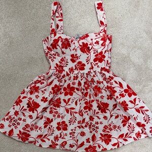 Floral Red and White Dress